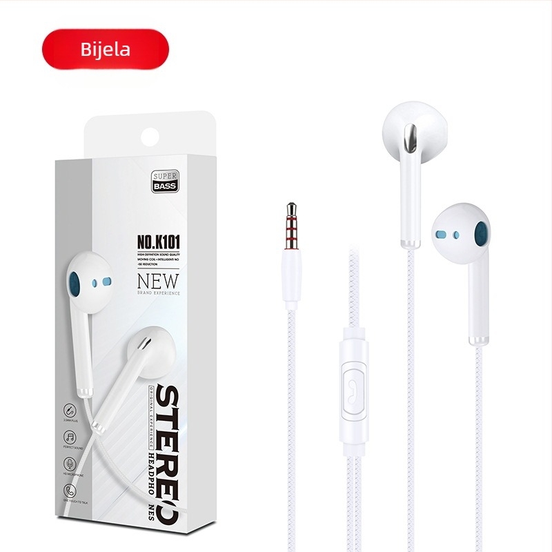 K101 in-ear žičane slušalice s 3.5 mm utorom, visokokvalitetan bas i smanjenje buke, s mikrofonom, kompatibilne s Apple i OPPO