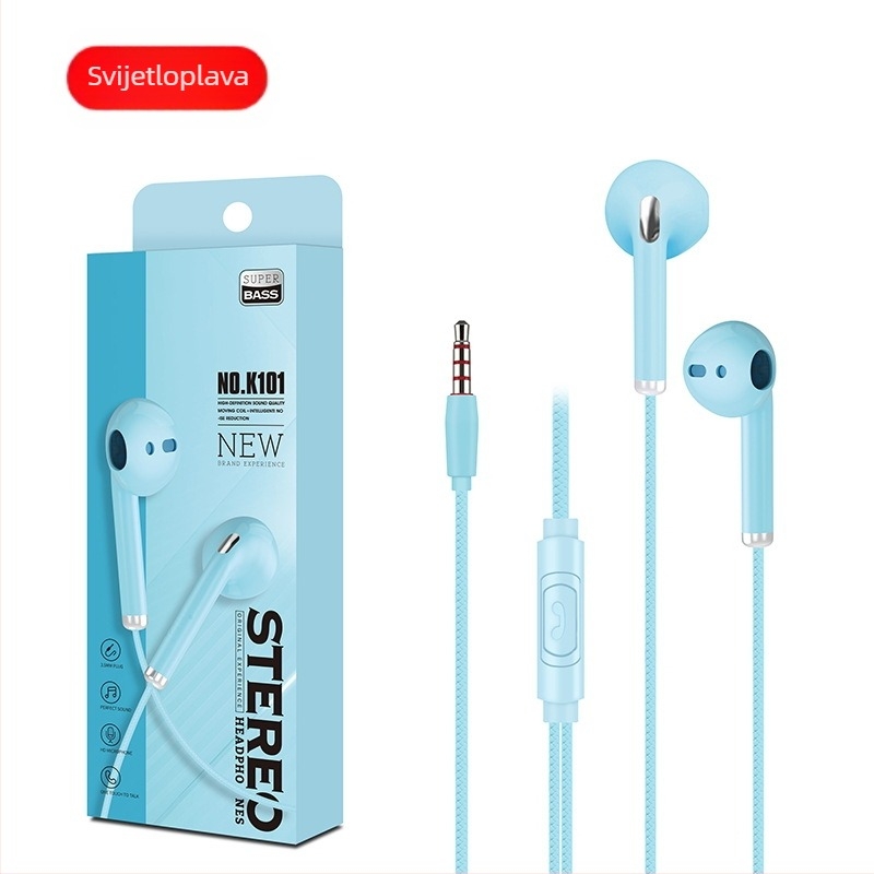 K101 in-ear žičane slušalice s 3.5 mm utorom, visokokvalitetan bas i smanjenje buke, s mikrofonom, kompatibilne s Apple i OPPO