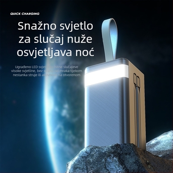 Vanjska Power Bank 50000mAh PD 22.5W brzo punjenje s ugrađenim kabelom i lampom za kampiranje