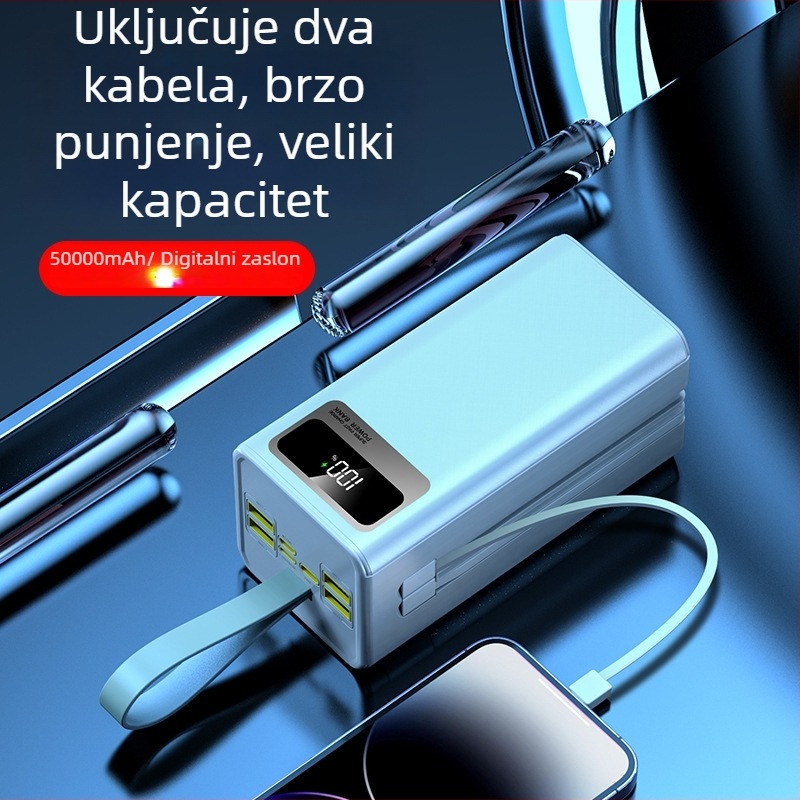 Vanjska Power Bank 50000mAh PD 22.5W brzo punjenje s ugrađenim kabelom i lampom za kampiranje