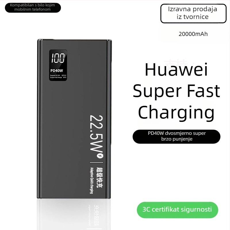 Power Bank 30000mAh, 22.5W PD brzo punjenje, 3C certifikat, LCD zaslon, dvostruko brzo punjenje, mogućnost logotipa