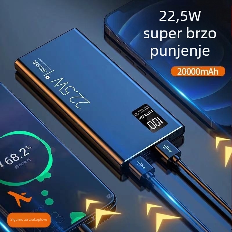 Power Bank 30000mAh, 22.5W PD brzo punjenje, 3C certifikat, LCD zaslon, dvostruko brzo punjenje, mogućnost logotipa