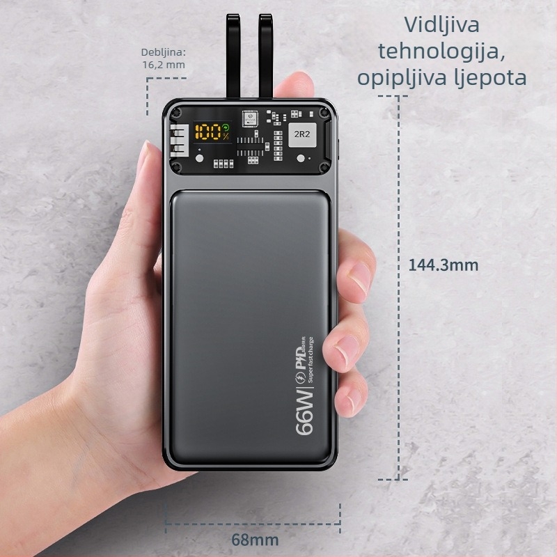 66W Power Bank 20000mAh s ugrađenim kabelom za brzo punjenje, ultra-tanki prozračni prijenosni punjač, kompatibilan s iPhone 17