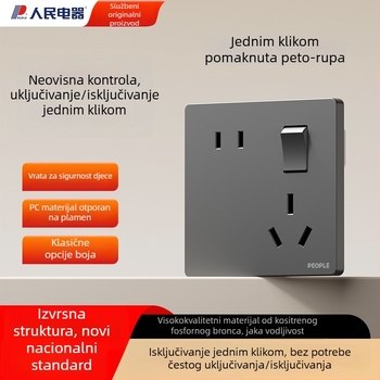 86-tip skrivenog ugradnog panela, ploča utičnica s 5 otvora, necentrirano raspoređeno, crna, za kućnu i hotelsku dekoraciju