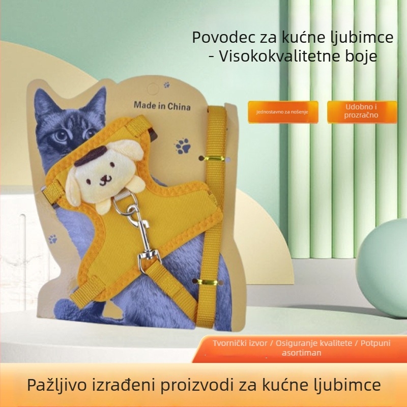 Mačji kaiš i harnas s povlačnim mehanizmom, karikaturalni dizajn, za mačke i mačiće
