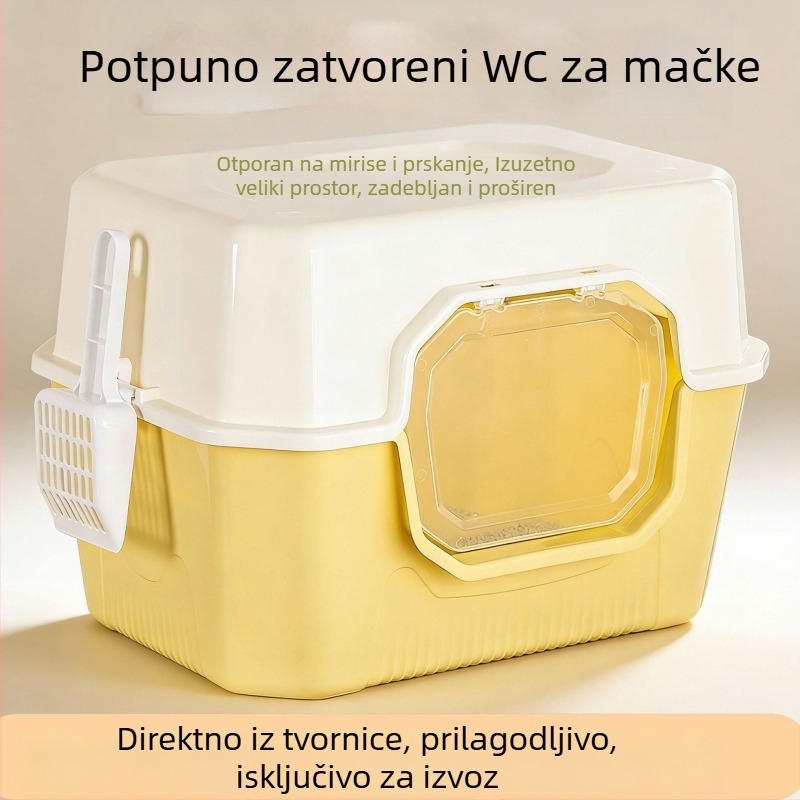 Velika potpuno zatvorena kutija za mačji WC s kontrolom mirisa i zaštitom od prskanja, za kućnu uporabu