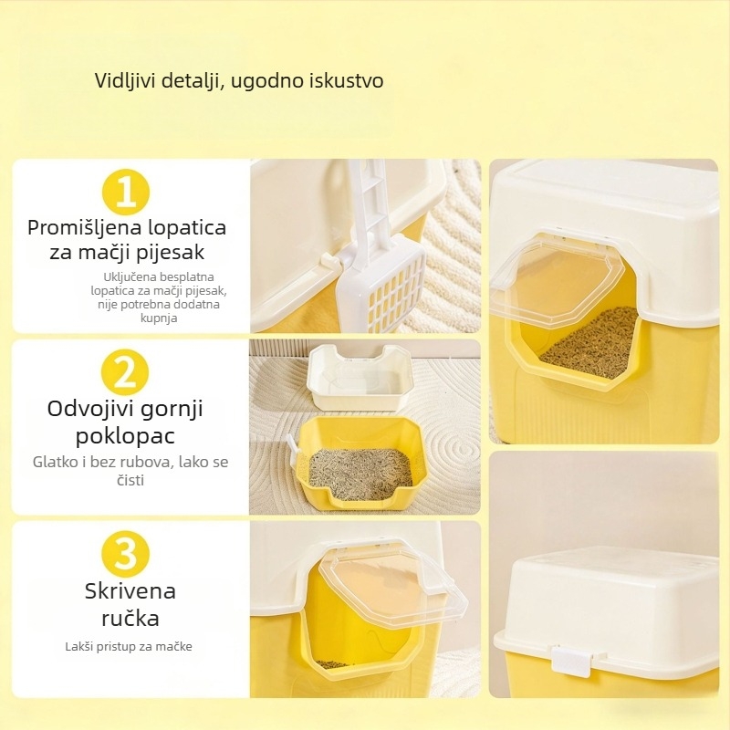 Velika potpuno zatvorena kutija za mačji WC s kontrolom mirisa i zaštitom od prskanja, za kućnu uporabu