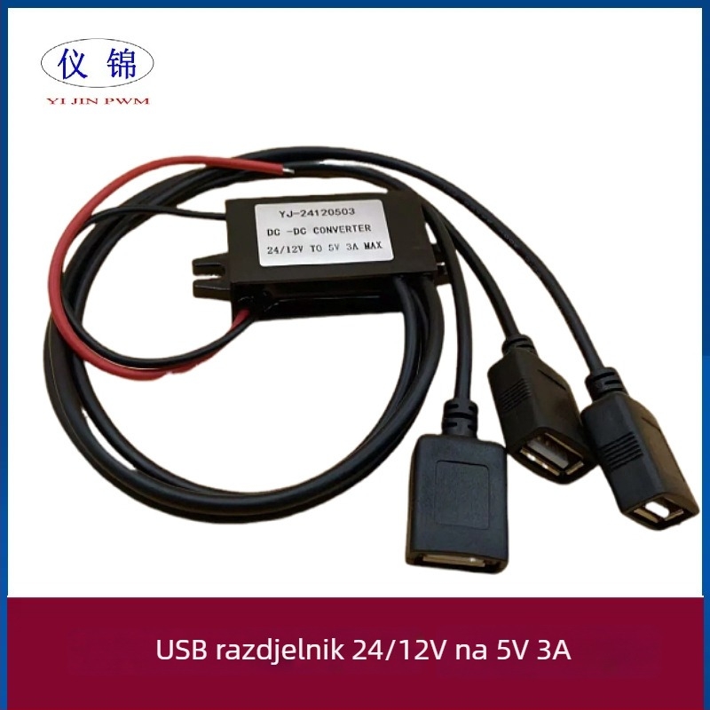 DC-DC auto pretvarač 12–24V na 5V, tri USB porta, IP67 vodootporan za dash cam