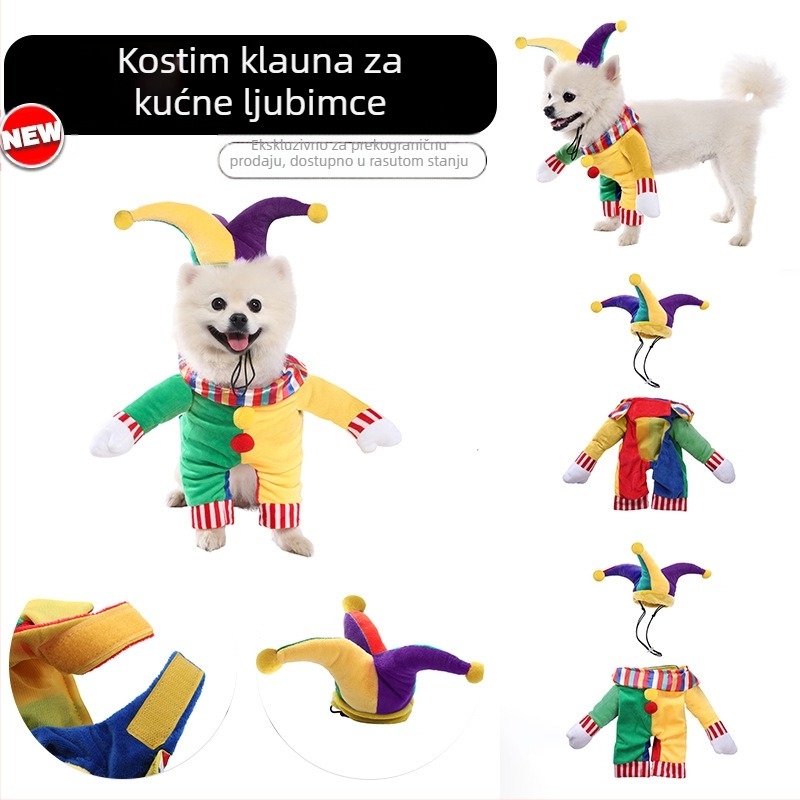 3D kostim klauna za male pse — Halloween transformacijski outfit, kreativna odjeća za kućne ljubimce