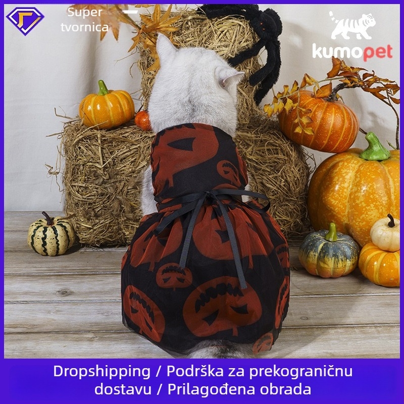 Prilagođena haljina za pse za Halloween, mrežasta čipka s motivom tikve, prozračna, crvena, za male pasmine