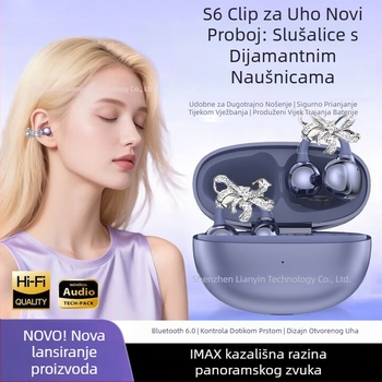 S6 Bluetooth slušalice s klipsom za uho, bežične, IPX4 vodootporne, trajanje baterije 4–8 sati, Bluetooth 5.4, stereo, minimalistički dizajn