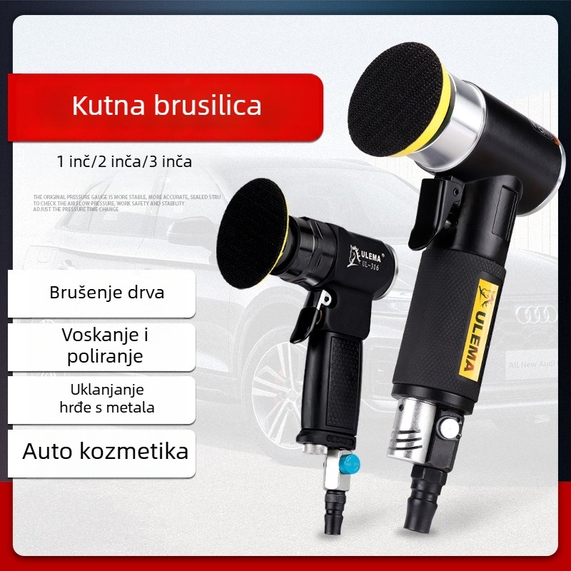 ULEMA pneumatska brusilica za poliranje s glavama od 1, 2 i 3 inča za poliranje automobila i suho brušenje, zrakom s 90° kutem