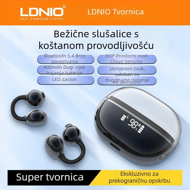 LDNIO bežične Bluetooth slušalice s kostnom kondukcijom, otvoreni dizajn za uho, sportske, IPX4, dugi vijek trajanja baterije