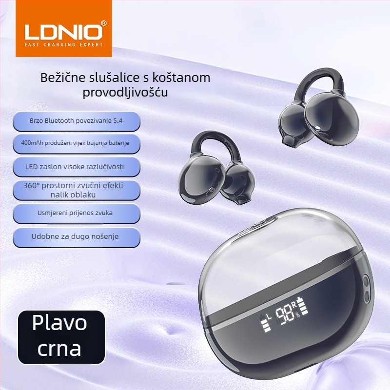 LDNIO bežične Bluetooth slušalice s kostnom kondukcijom, otvoreni dizajn za uho, sportske, IPX4, dugi vijek trajanja baterije