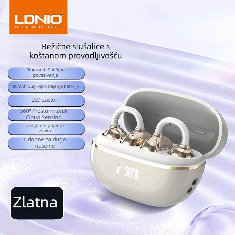 LDNIO bežične Bluetooth slušalice s kostnom kondukcijom, otvoreni dizajn za uho, sportske, IPX4, dugi vijek trajanja baterije