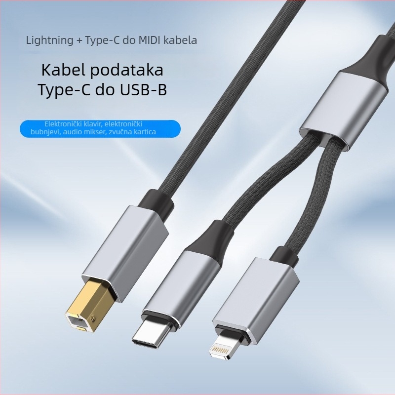 Integrirani kabel Type-C na MIDI OTG i Lightning na USB-B muški za digitalne glazbene instrumente