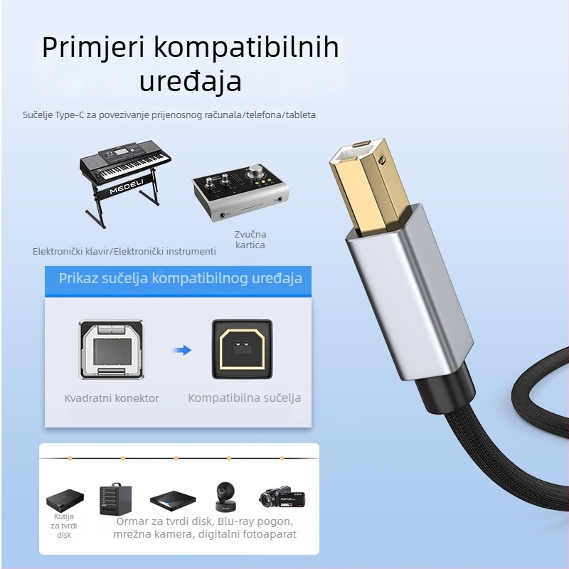 Integrirani kabel Type-C na MIDI OTG i Lightning na USB-B muški za digitalne glazbene instrumente