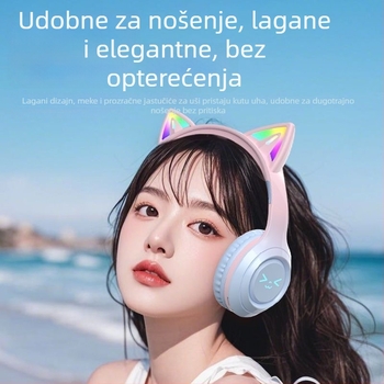 Bluetooth slušalice s mačjim ušima, svjetleća traka za glavu, dugo trajanje baterije, stereo zvuk, pogodna za sport i igranje