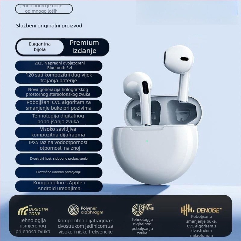 Berlin Sound J6 Bežične Bluetooth slušalice, polu-in-ear dizajn, visokokvalitetan zvuk, izdržljiva baterija, kompatibilne za obje uši