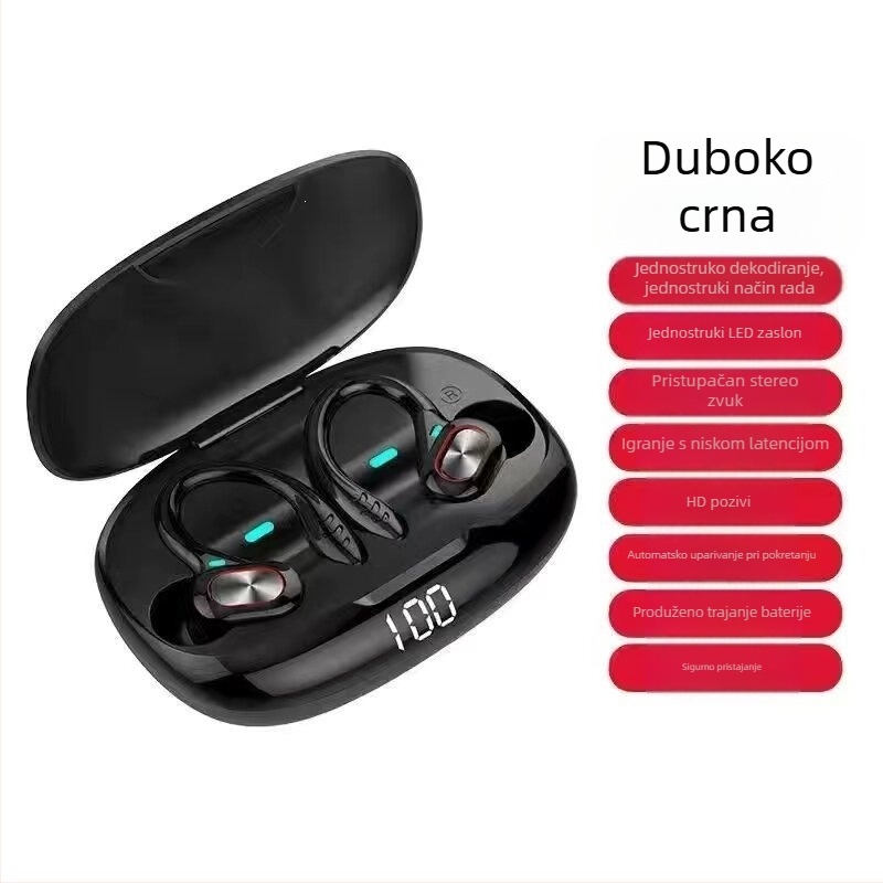 Type-C Bluetooth slušalice, kuka za uho, stereo za dvije uši, sportske bežične, kompaktne za mobitele, pogodne za trčanje, dugotrajne
