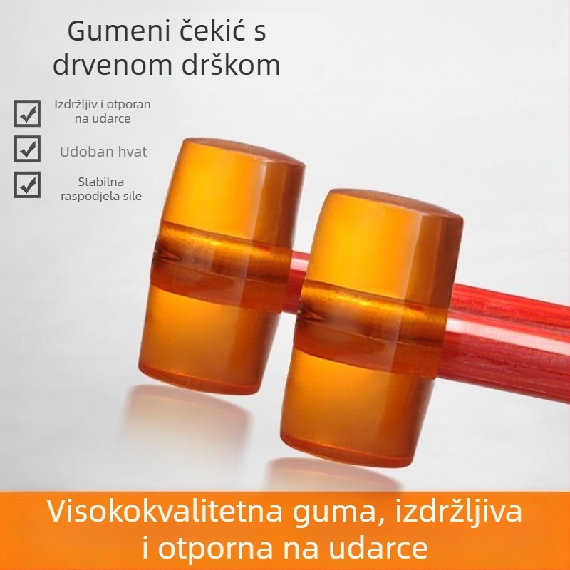 Gumeni čekić s drškom od drveta za postavljanje ukrasnih pločica i niveliranje mramora