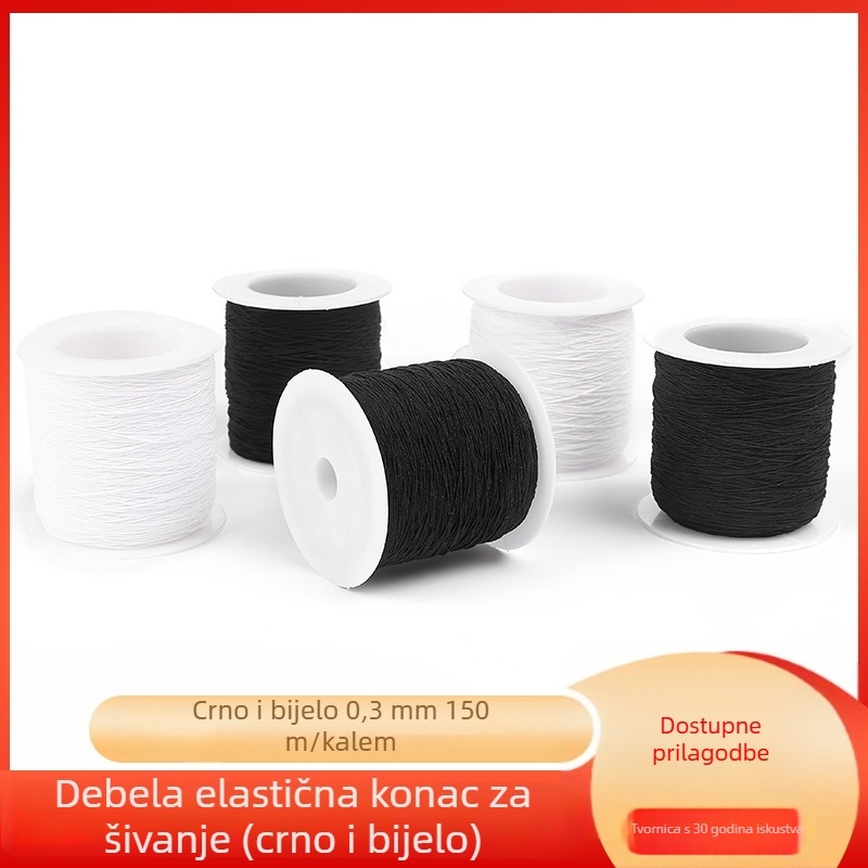 Crna i bijela elastična šivna niti za rub suknje s plisama, sa spandeksom