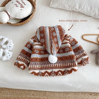 Dječja retro jakna s kapuljom i fleece podstavom, zima, unisex