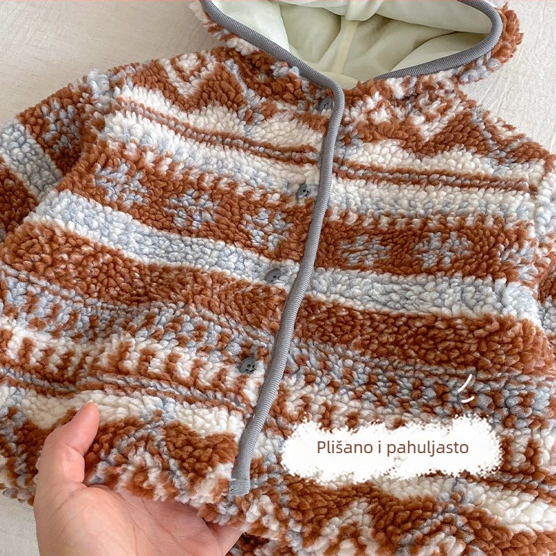 Dječja retro jakna s kapuljom i fleece podstavom, zima, unisex
