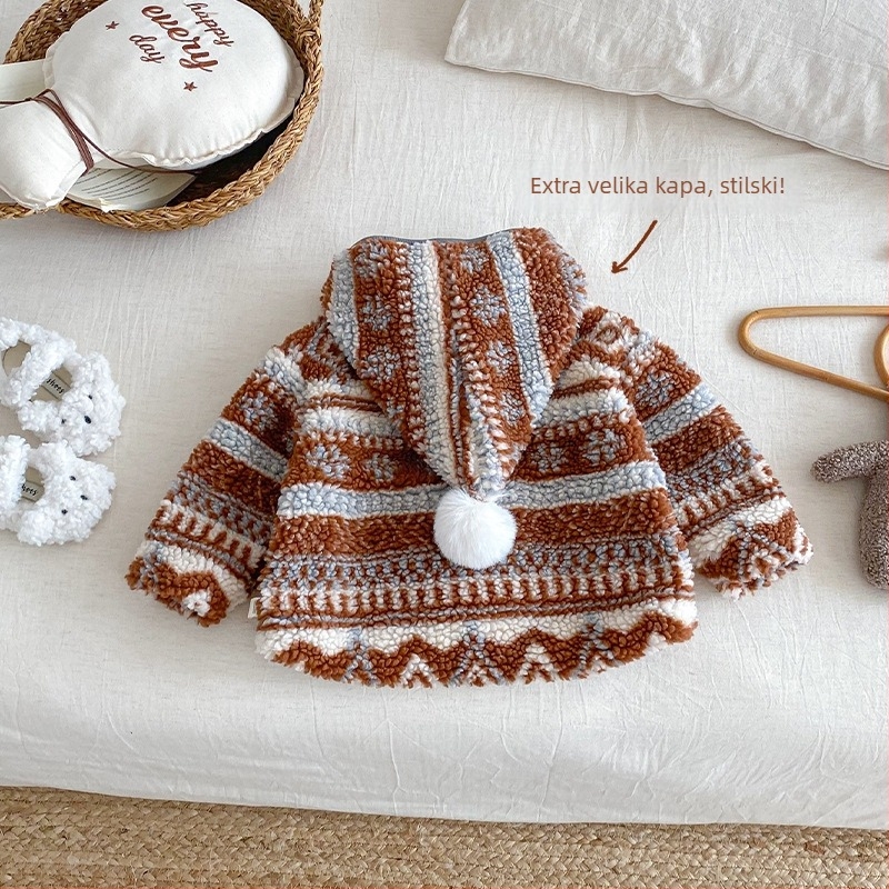 Dječja retro jakna s kapuljom i fleece podstavom, zima, unisex