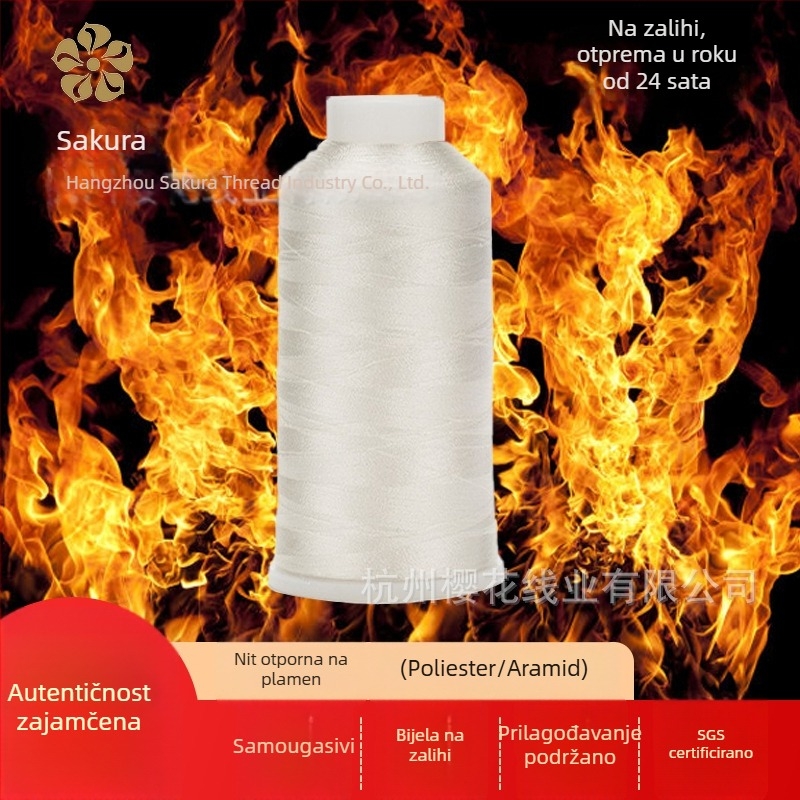 Sakura brend nit za šivanje otporna na plamen, poliester 100D, aramid 1313, samogašujuća