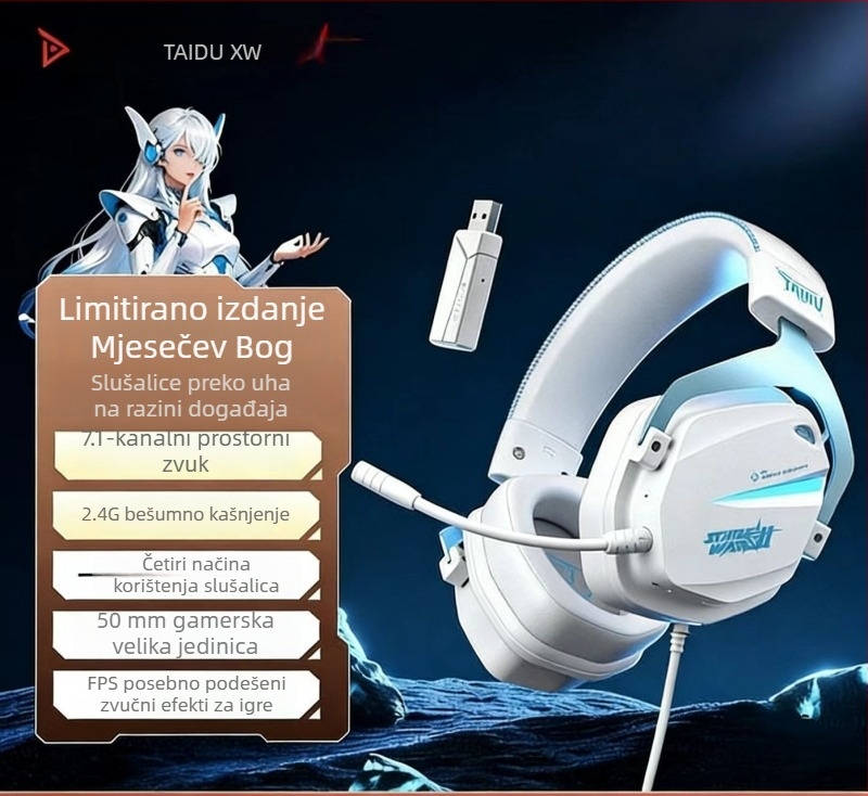Titanium THS326 Bežične gaming slušalice preko ušiju, Bluetooth, četiri načina rada, 2,4 GHz, dugi vijek baterije