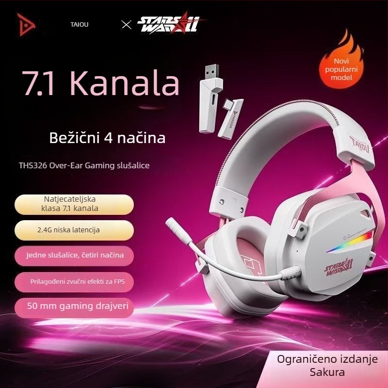 Titanium THS326 Bežične gaming slušalice preko ušiju, Bluetooth, četiri načina rada, 2,4 GHz, dugi vijek baterije