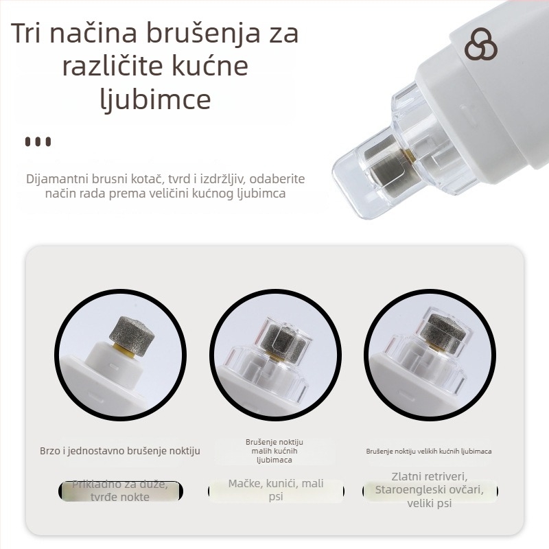 Visoko učinkovit električni pilnik za nokte za kućne ljubimce, punjiv, za pse i mačke, s osvjetljenjem i podesivom brzinom