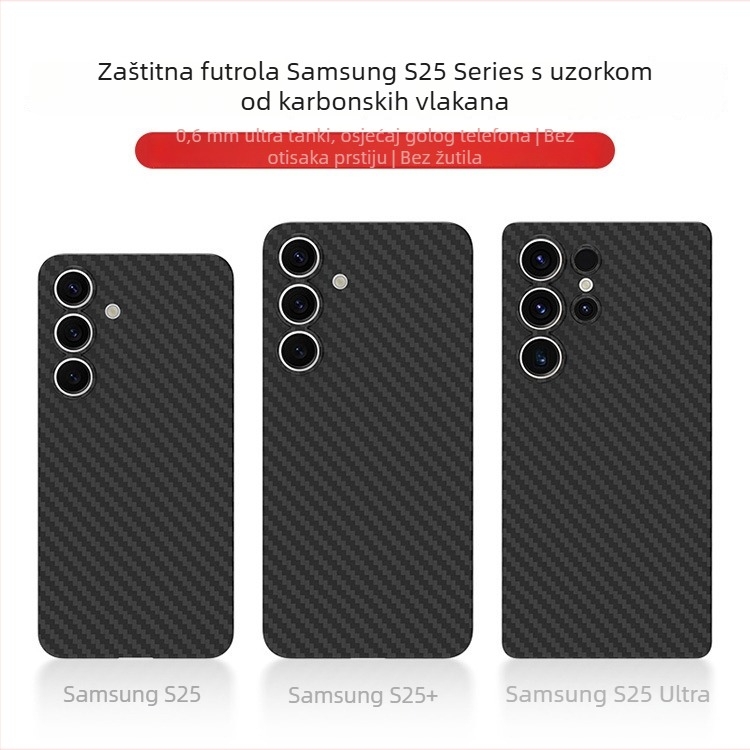 Izuzetno tanak PP kućište s Kevlar karbonskim uzorkom za Samsung S25 Ultra, potpuno zaštita, otpornost na padove, zlatna ili crna