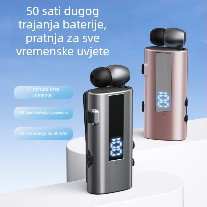 K92 lavalier Bluetooth slušalice, izuzetno dug vijek baterije, IPX5 vodootpornost, redukcija buke, glasovno upravljanje, digitalni zaslon, mono zvuk