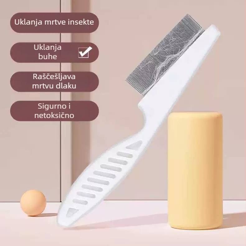Četka za pse i mačke s igličastim zubima i gustim zubima za uklanjanje otpale dlake i buha