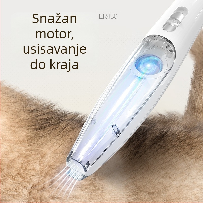 Električni klipper za kućne ljubimce s usisavanjem dlaka i LED svjetlom – njega mačaka i pasa, podrezivanje dlake na šapama
