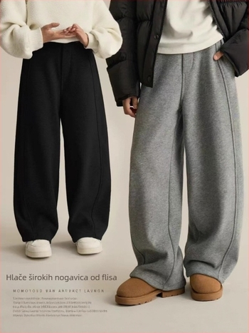 Dječje zimske casual hlače, korejskog stila, fleece podstava, tople, široki kroj