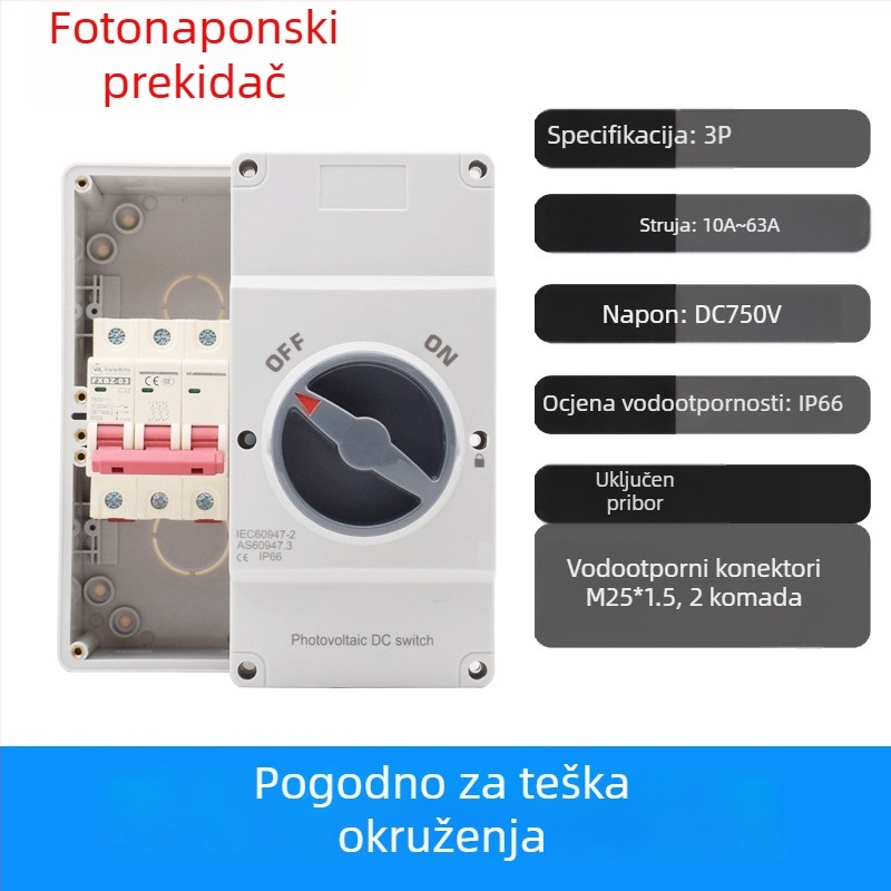 4P32A DC fotonaponski izolacijski prekidač, vanjski vodootporan, DC 750 V prekidač napajanja