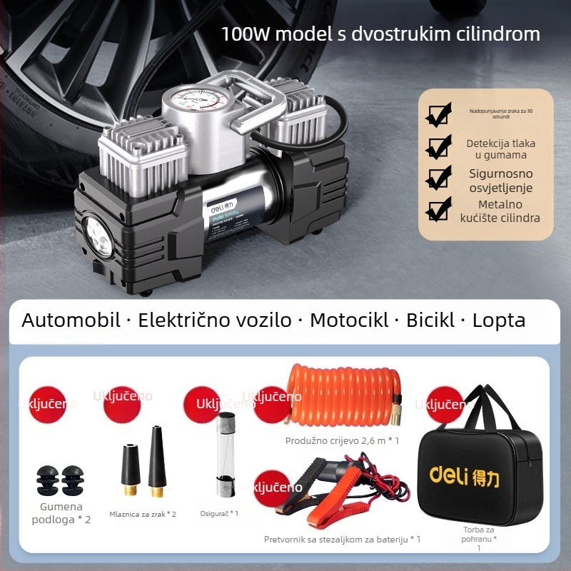 Deli dvocilindrična prijenosna pumpa za auto — visok tlak, velika snaga