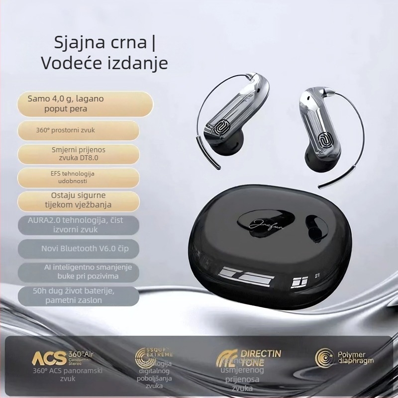 TH42 Bežične Bluetooth slušalice s kukom za uho, dodirna kontrola i kostna kondukcija, izuzetan dug rad baterije, sportsko smanjenje buke