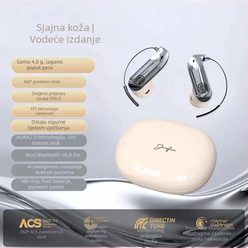 TH42 Bežične Bluetooth slušalice s kukom za uho, dodirna kontrola i kostna kondukcija, izuzetan dug rad baterije, sportsko smanjenje buke