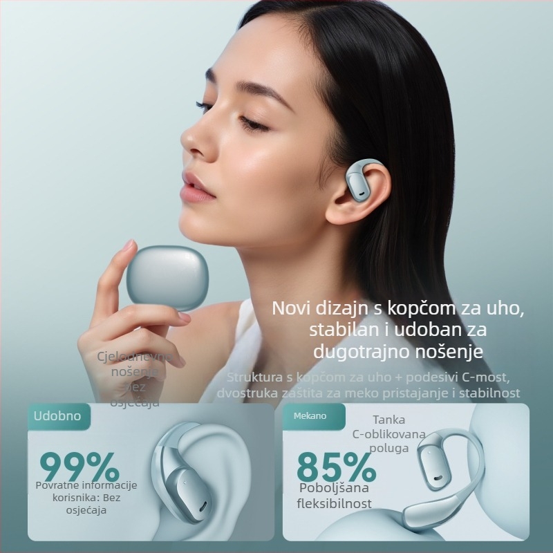 Bežične slušalice otvorenog dizajna, udobne za cijeli dan, bogat zvuk, dugotrajna baterija, bez koštane kondukcije, Bluetooth 5.4, sportski stil, IPX5