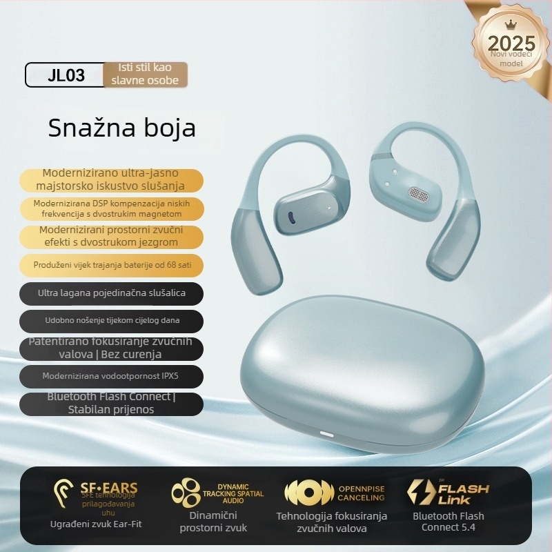 Bežične slušalice otvorenog dizajna, udobne za cijeli dan, bogat zvuk, dugotrajna baterija, bez koštane kondukcije, Bluetooth 5.4, sportski stil, IPX5