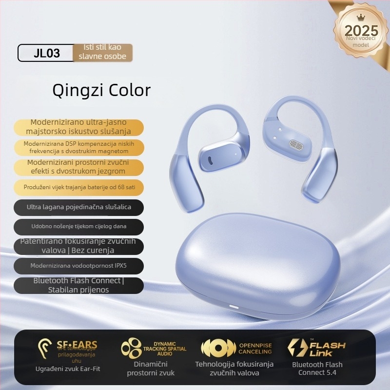 Bežične slušalice otvorenog dizajna, udobne za cijeli dan, bogat zvuk, dugotrajna baterija, bez koštane kondukcije, Bluetooth 5.4, sportski stil, IPX5