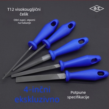 9P1E 4-inčni mali fajl set: T12 visoko ugljični čelik, ploski fajl (grubi/srednji/fini zubi), polukružni fajl (grubi/srednji/fini zubi) i trokutasti fajl za izradu nakita i obradu drva