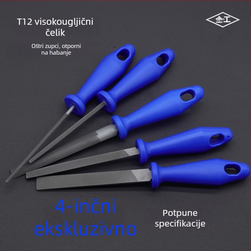 9P1E 4-inčni mali fajl set: T12 visoko ugljični čelik, ploski fajl (grubi/srednji/fini zubi), polukružni fajl (grubi/srednji/fini zubi) i trokutasti fajl za izradu nakita i obradu drva