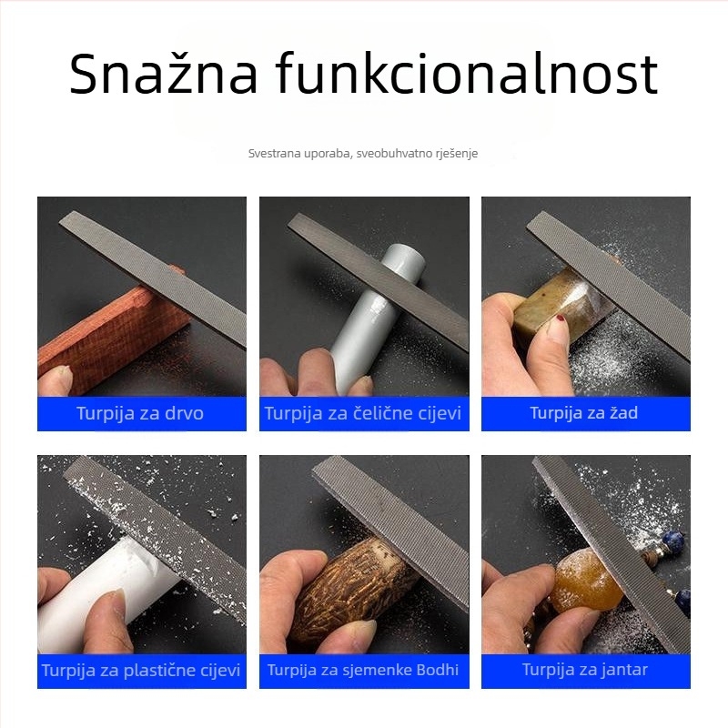 9P1E 4-inčni mali fajl set: T12 visoko ugljični čelik, ploski fajl (grubi/srednji/fini zubi), polukružni fajl (grubi/srednji/fini zubi) i trokutasti fajl za izradu nakita i obradu drva