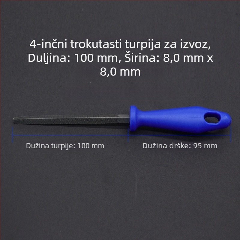 9P1E 4-inčni mali fajl set: T12 visoko ugljični čelik, ploski fajl (grubi/srednji/fini zubi), polukružni fajl (grubi/srednji/fini zubi) i trokutasti fajl za izradu nakita i obradu drva