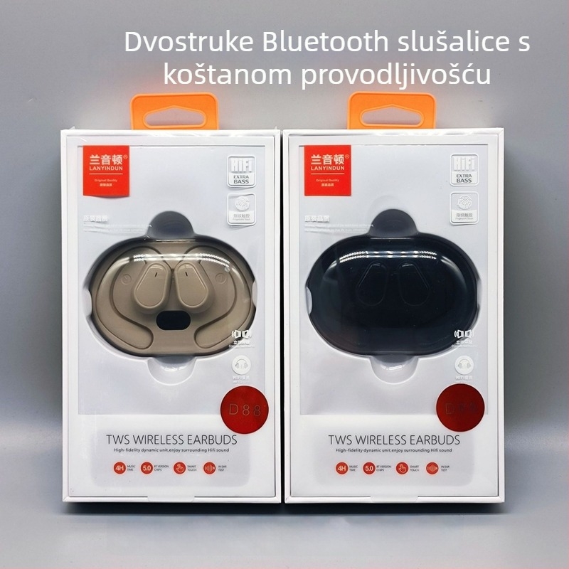 LYD Bežične Bluetooth slušalice s otvorenim uhom i kondukcijom kostiju, bilateralni stereo, športske slušalice za uho
